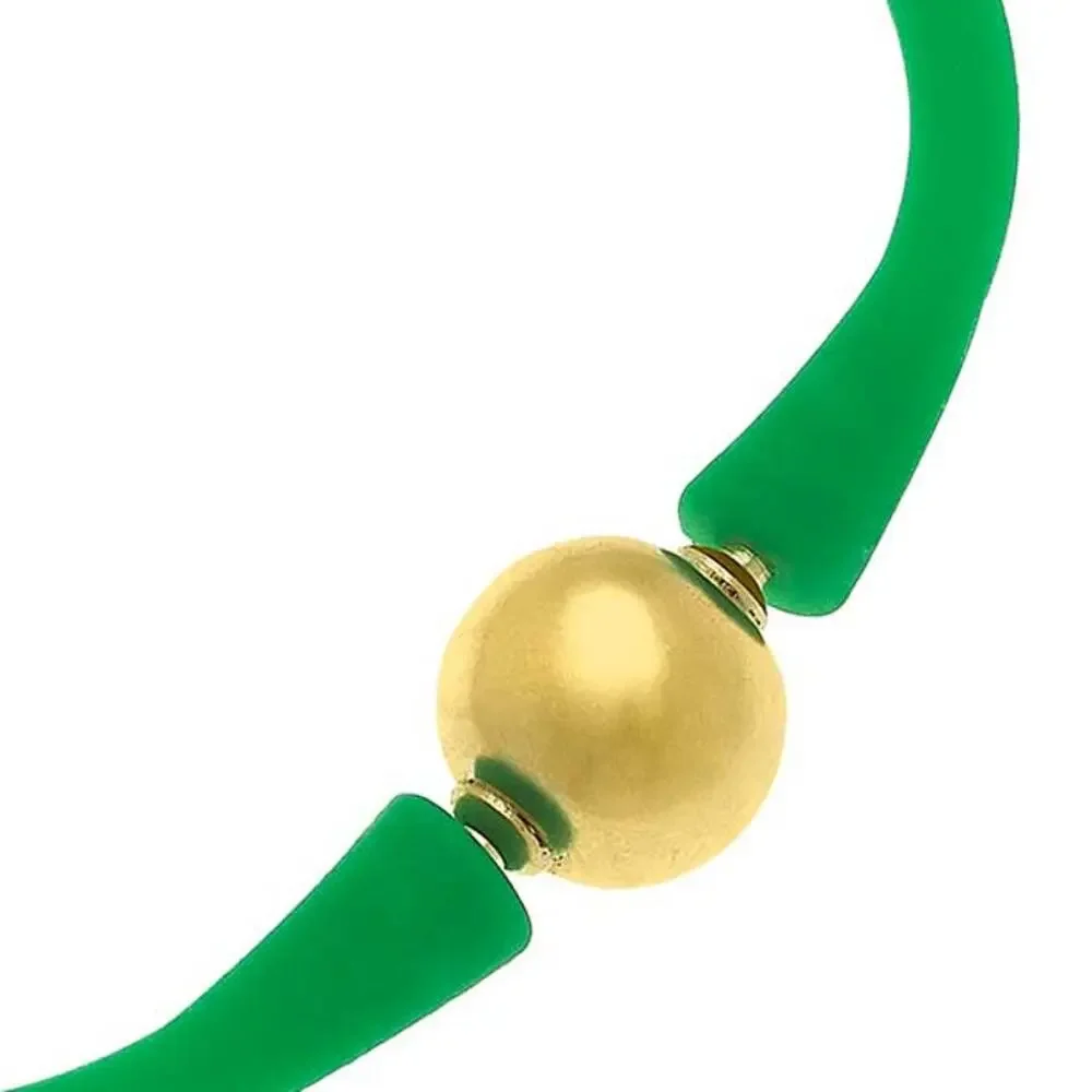 Bali 24K Gold Plated Ball Bead Silicone Childrens Bracelet Green
